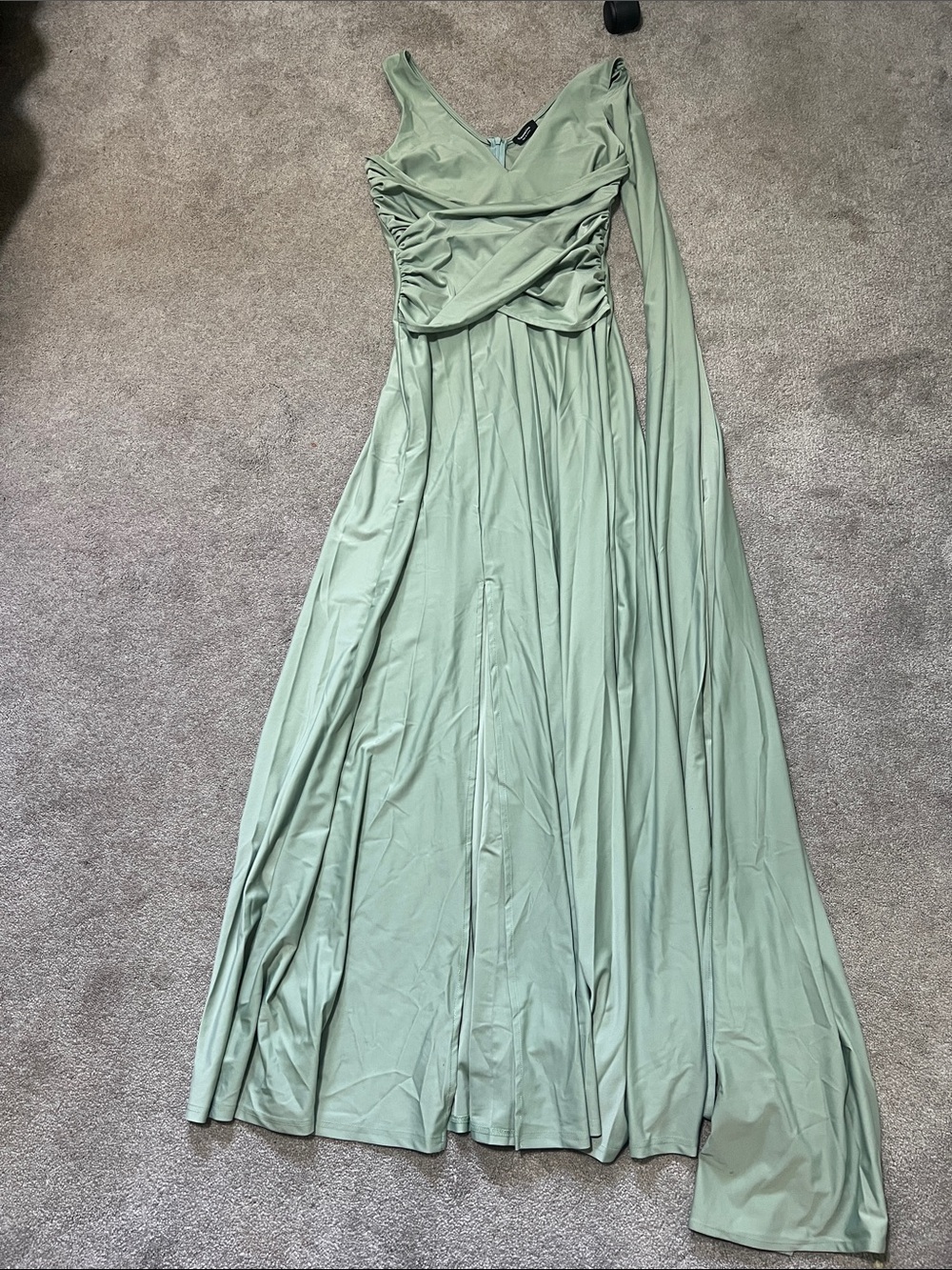 Dressalisa Sage Green Strapless Floor Length Gown Dress Shoulder Cape Medium